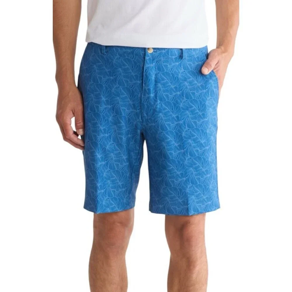 Greg Norman Mens Blue Palm Leaves Pockets Bermuda Golf Shorts Sz 42 New